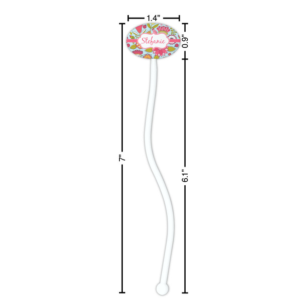 Wild Flowers White Plastic 7" Stir Stick - Oval - Dimensions