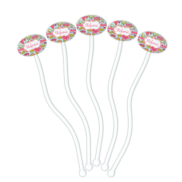 Wild Flowers White Plastic 7" Stir Stick - Oval - Fan
