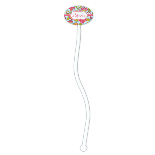 Wild Flowers White Plastic 7" Stir Stick - Oval - Single Stick