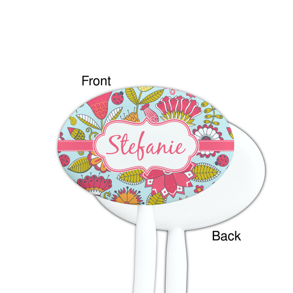 Wild Flowers White Plastic 7" Stir Stick - Single Sided - Oval - Front & Back