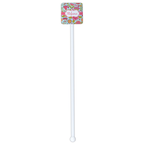 Wild Flowers White Plastic Stir Stick - Double Sided - Square - Single Stick