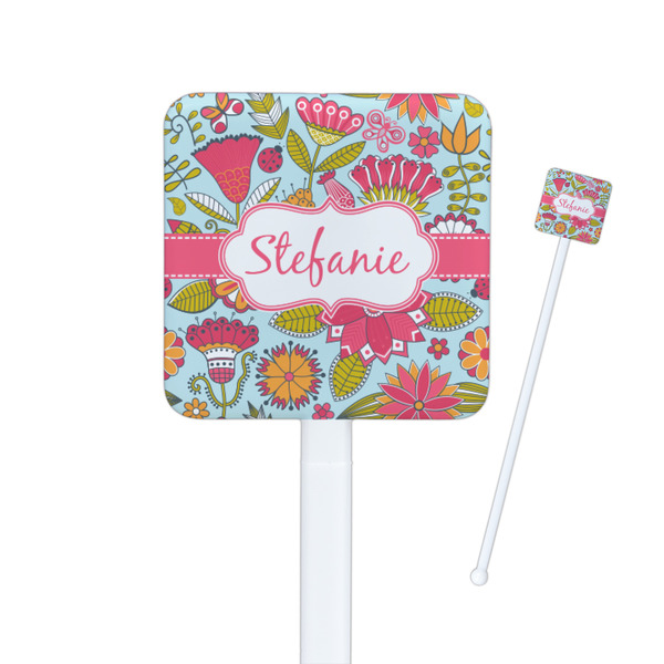 Custom Wild Flowers Square Plastic Stir Sticks (Personalized)