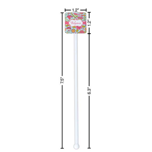 Wild Flowers White Plastic Stir Stick - Square - Dimensions