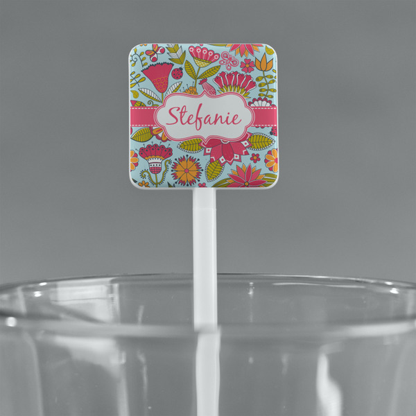 Wild Flowers White Plastic Stir Stick - Square - Main