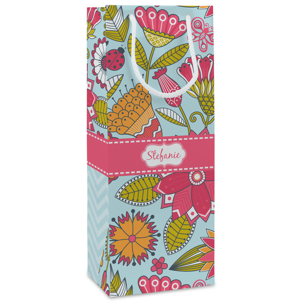Custom Wild Flowers Wine Gift Bags - Gloss (Personalized)