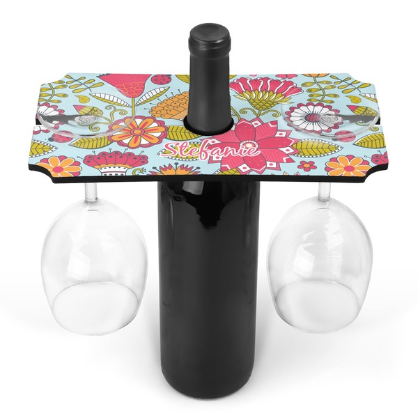 Custom Wild Flowers Wine Bottle & Glass Holder (Personalized)