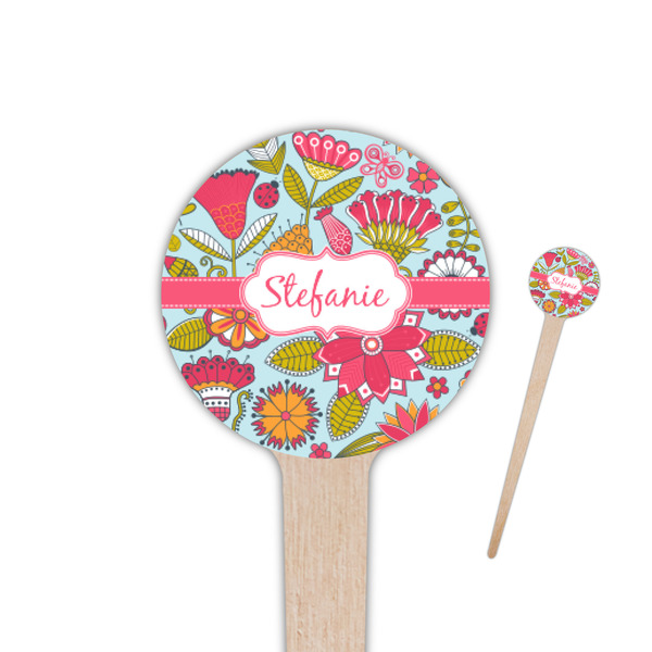Custom Wild Flowers 4" Round Wooden Food Picks - Double Sided (Personalized)
