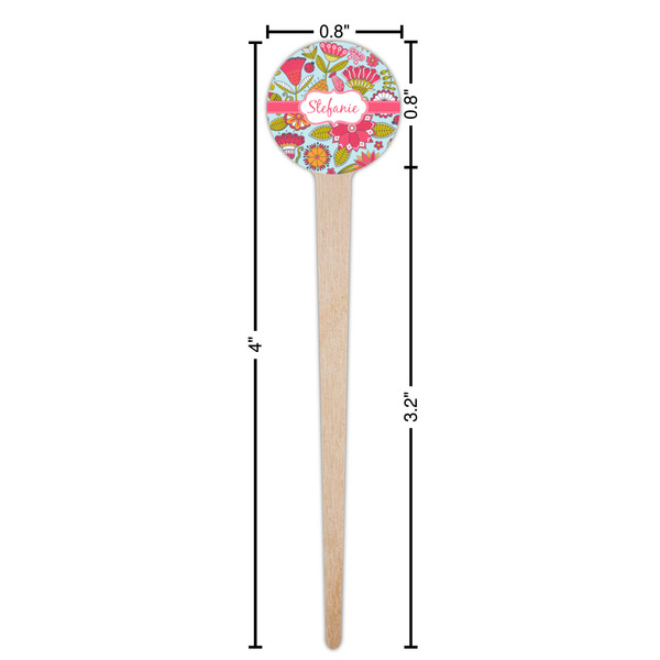 Wild Flowers Wooden 4" Food Pick - Round - Dimensions