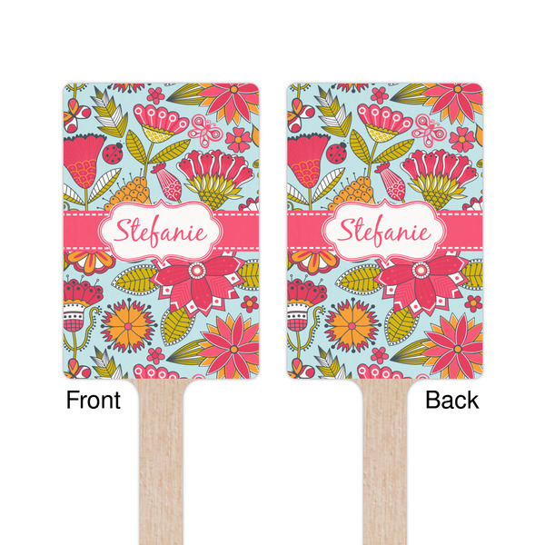 Wild Flowers Wooden 6.25" Stir Stick - Rectangular - Double Sided - Front & Back