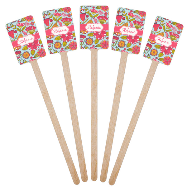 Wild Flowers Wooden 6.25" Stir Stick - Rectangular - Fan View
