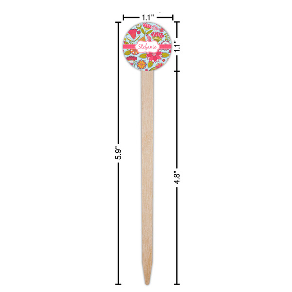 Wild Flowers Wooden 6" Food Pick - Round - Dimensions