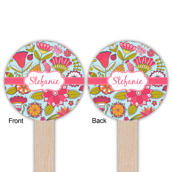 Wild Flowers Wooden 6" Food Pick - Round - Double Sided - Front & Back