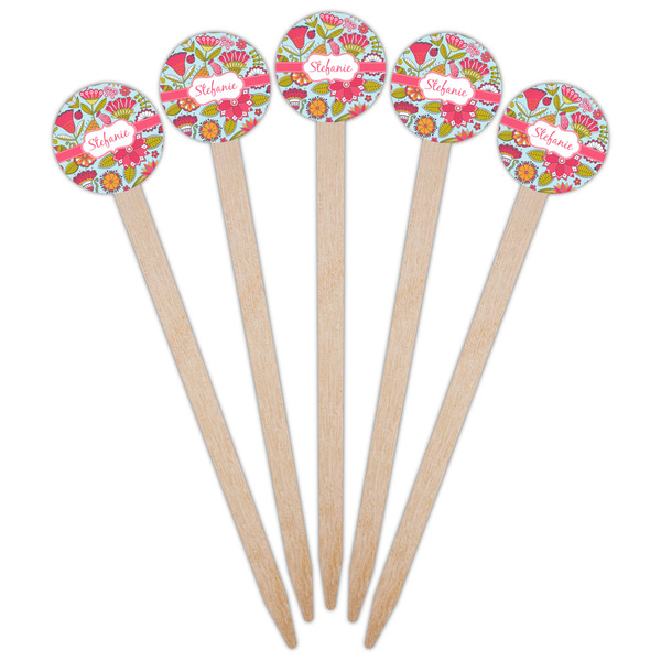 Wild Flowers Wooden 6" Food Pick - Round - Fan View