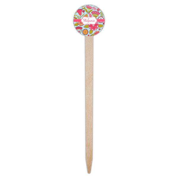 Wild Flowers Wooden 6" Food Pick - Round - Single Pick