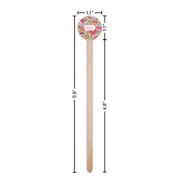 Wild Flowers Wooden 6" Stir Stick - Round - Dimensions