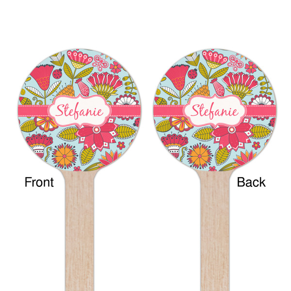 Wild Flowers Wooden 6" Stir Stick - Round - Double Sided - Front & Back