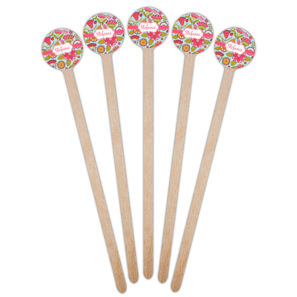Wild Flowers Wooden 6" Stir Stick - Round - Fan View