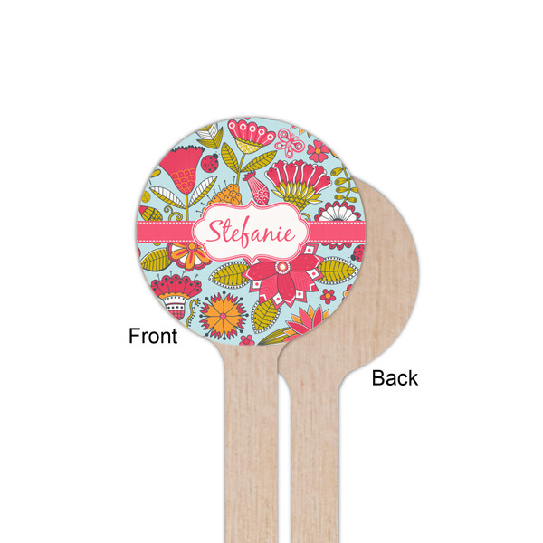 Wild Flowers Wooden 6" Stir Stick - Round - Single Sided - Front & Back