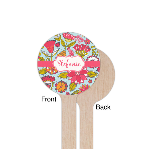 Wild Flowers Wooden 7.5" Stir Stick - Round - Single Sided - Front & Back