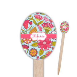 Wild Flowers Oval Wooden Food Picks - Single Sided (Personalized)