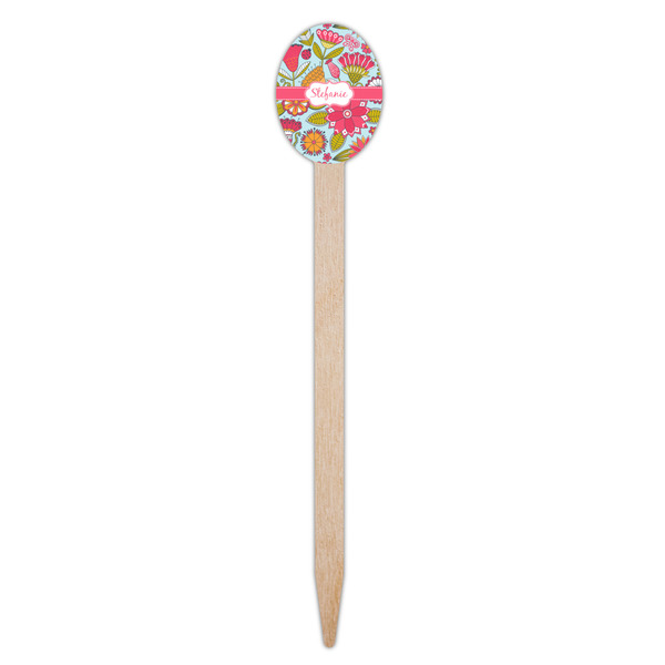 Wild Flowers Wooden Food Pick - Oval - Single Pick