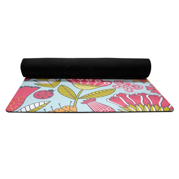 Wild Flowers Yoga Mat Rolled up Black Rubber Backing