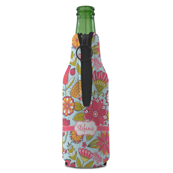 Wild Flowers Zipper Bottle Cooler - BACK (bottle)