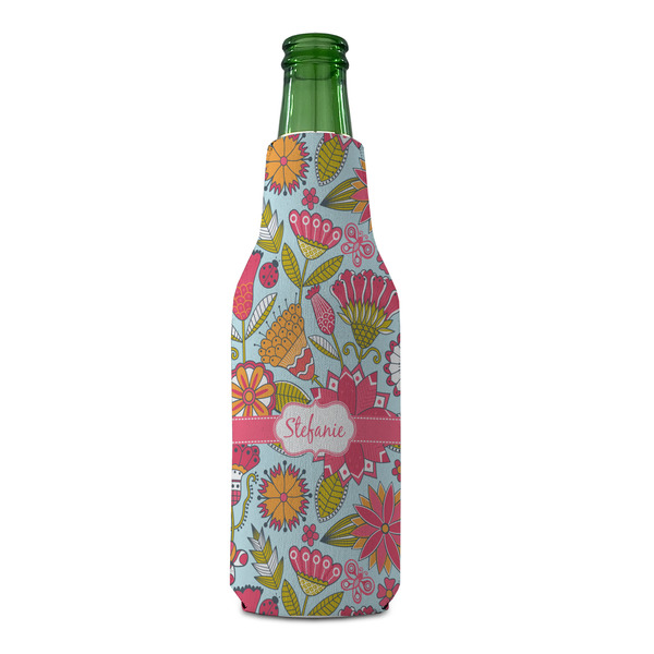Wild Flowers Zipper Bottle Cooler - FRONT (bottle)