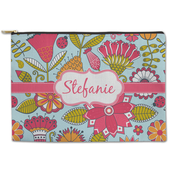 Custom Wild Flowers Zipper Pouch - Large - 12.5"x8.5" (Personalized)