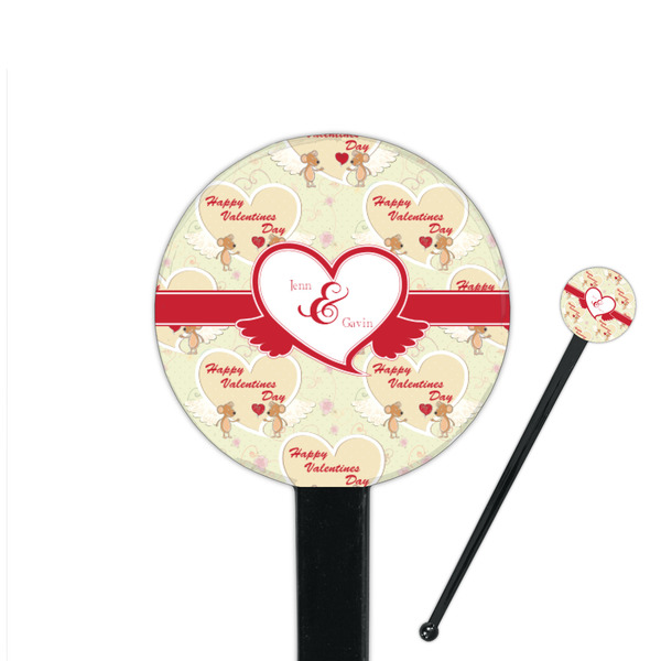Custom Mouse Love 7" Round Plastic Stir Sticks - Black - Double Sided (Personalized)