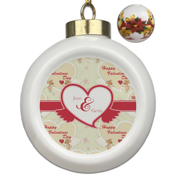 Custom Mouse Love Ceramic Ball Ornaments - Poinsettia Garland (Personalized)
