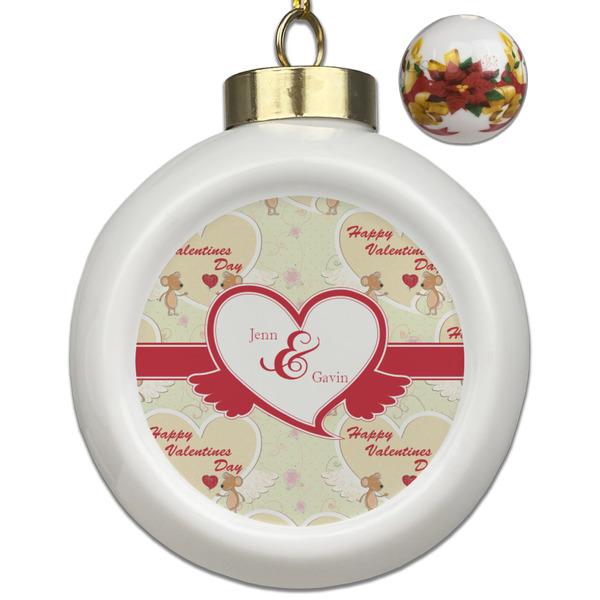 Custom Mouse Love Ceramic Ball Ornaments - Poinsettia Garland (Personalized)