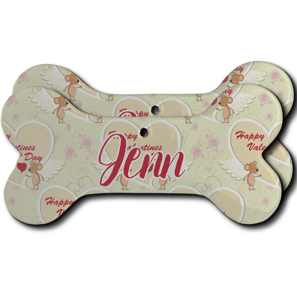 Custom Mouse Love Ceramic Dog Ornament - Front & Back w/ Couple's Names