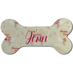 Mouse Love Ceramic Dog Ornament - Front w/ Couple's Names