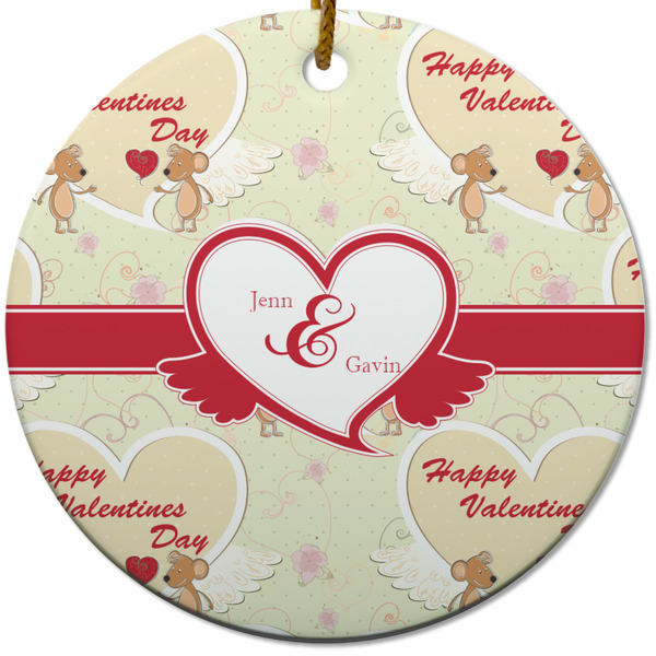 Custom Mouse Love Round Ceramic Ornament w/ Couple's Names
