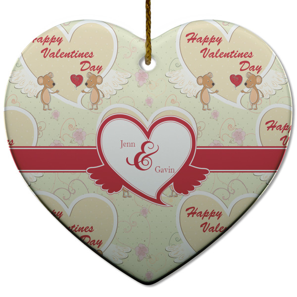 Custom Mouse Love Heart Ceramic Ornament w/ Couple's Names