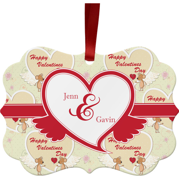 Custom Mouse Love Metal Frame Ornament - Double Sided w/ Couple's Names