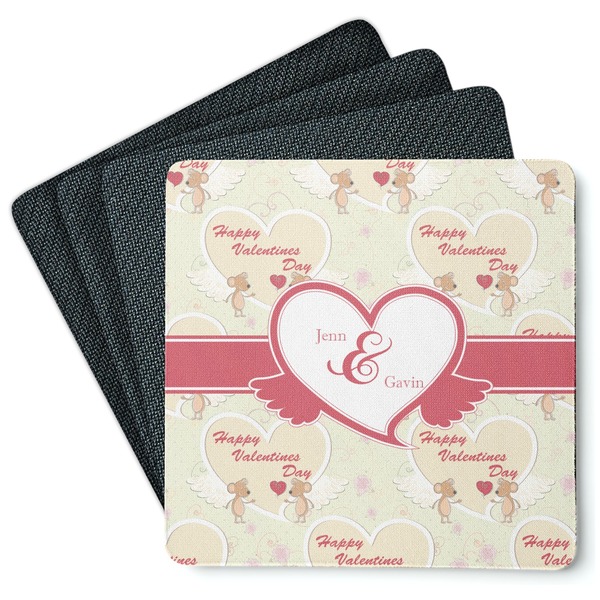 Custom Mouse Love Square Rubber Backed Coasters - Set of 4 (Personalized)