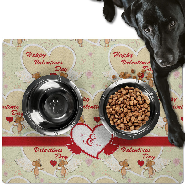 Custom Mouse Love Dog Food Mat - Large w/ Couple's Names