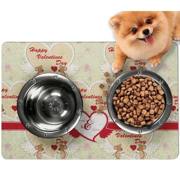 Custom Mouse Love Dog Food Mat - Small w/ Couple's Names