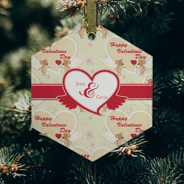 Mouse Love Frosted Glass Ornament - Hexagon (Lifestyle)