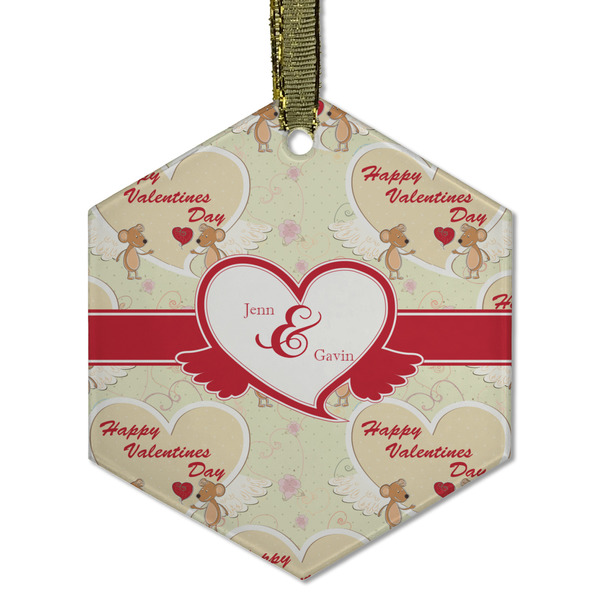 Custom Mouse Love Flat Glass Ornament - Hexagon w/ Couple's Names