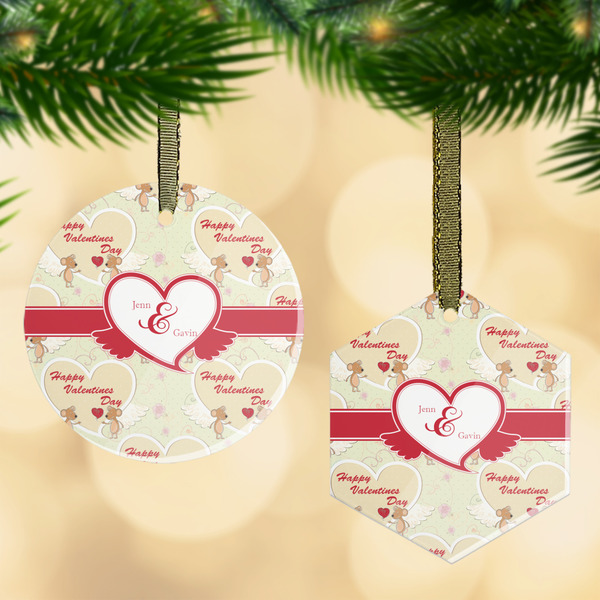 Custom Mouse Love Flat Glass Ornament w/ Couple's Names