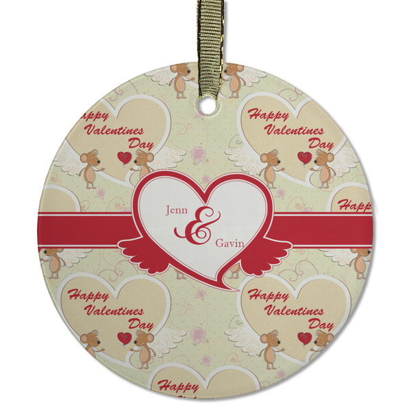Custom Mouse Love Flat Glass Ornament - Round w/ Couple's Names