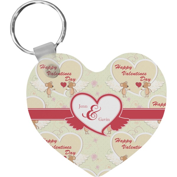 Custom Mouse Love Heart Plastic Keychain w/ Couple's Names