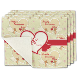 Mouse Love Single-Sided Linen Placemat - Set of 4 w/ Couple's Names