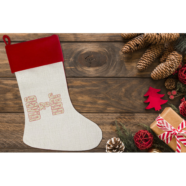 Mouse Love Linen Stocking w/Red Cuff - Flat Lay (LIFESTYLE)