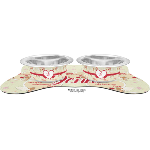 Mouse Love Metal Pet Bowls - On Dog Bone Shaped Mat
