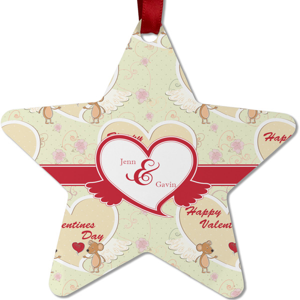 Custom Mouse Love Metal Star Ornament - Double Sided w/ Couple's Names