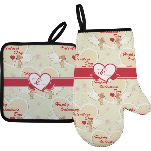 Custom Mouse Love Oven Mitt & Pot Holder Set w/ Couple's Names